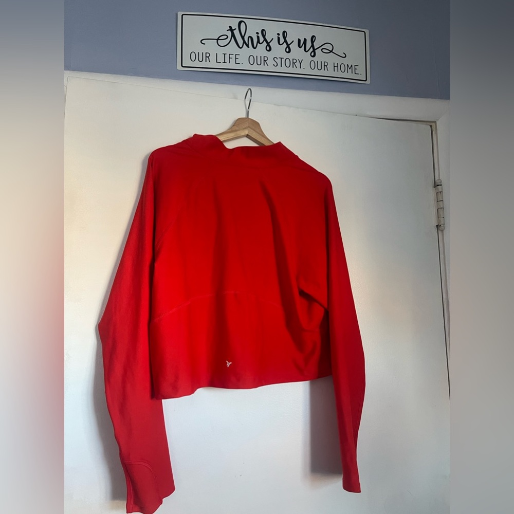 Red cropped old navy active jacket.